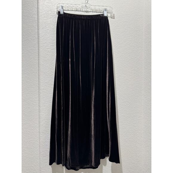 Eileen Fisher Long Maxi Velvet Skirt Small Dark Brown Goth Grunge Whimsigoth - Picture 1 of 7